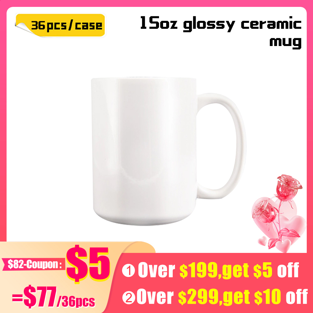 KOCDAM 36pack 15oz White/Color Glossy Ceramic Sublimation Mug with Handle
