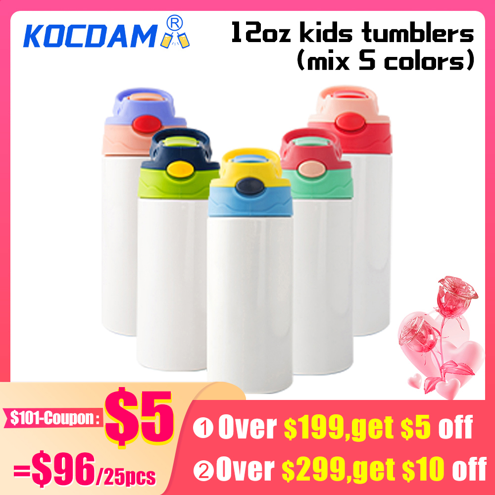 Kocdam 25/50 Pack 12oz Sublimation Kid Tumblers Kid Bottles For Kid Children School Day