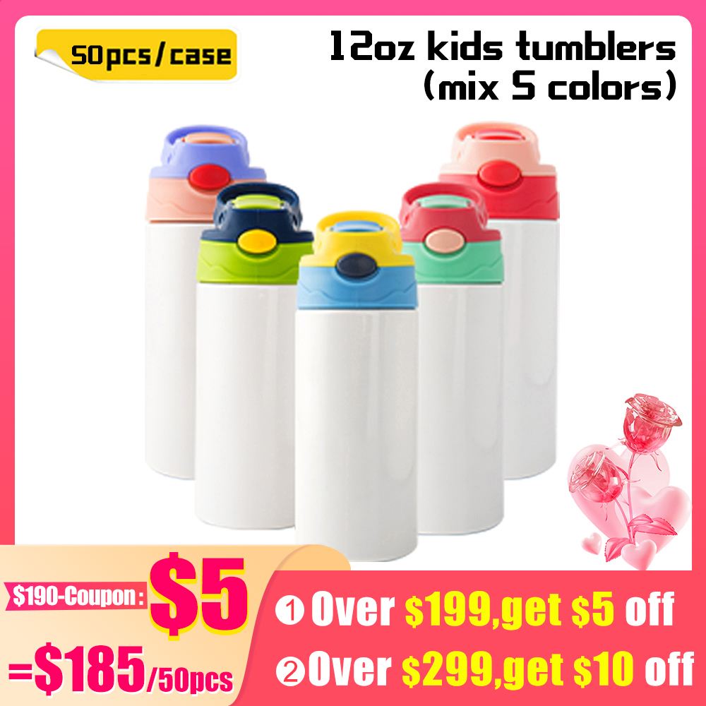 Kocdam 25/50 Pack 12oz Sublimation Kid Tumblers Kid Bottles For Kid Children School Day