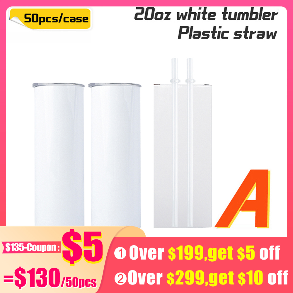 KOCDAM 50 Pack 20oz White Sublimation Straight Skinny Tumbler Blanks