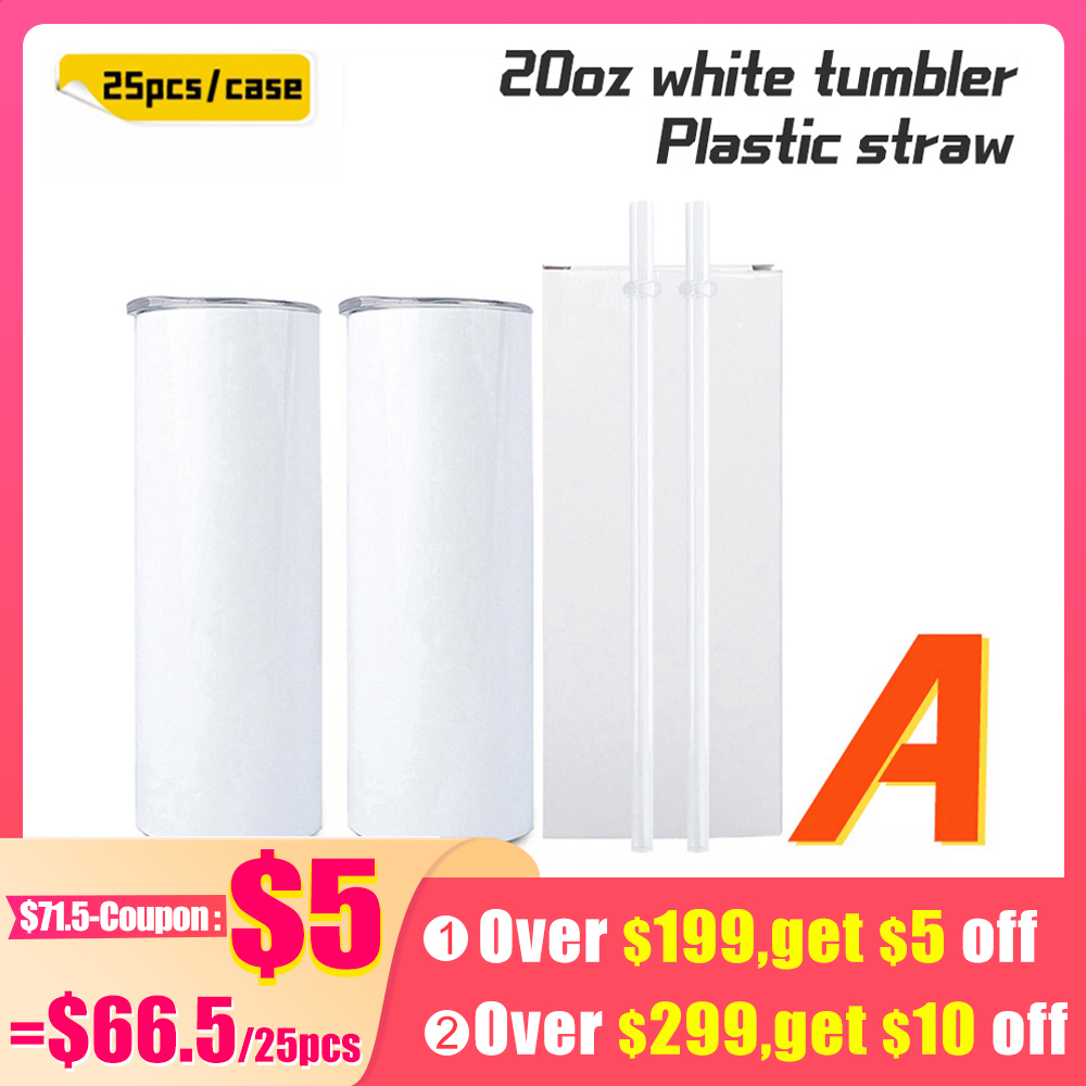 KOCDAM 25 Pack 20oz White Sublimation Straight Skinny Tumbler Blanks