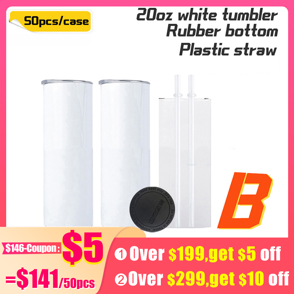KOCDAM 50 Pack 20oz White Sublimation Straight Skinny Tumbler Blanks