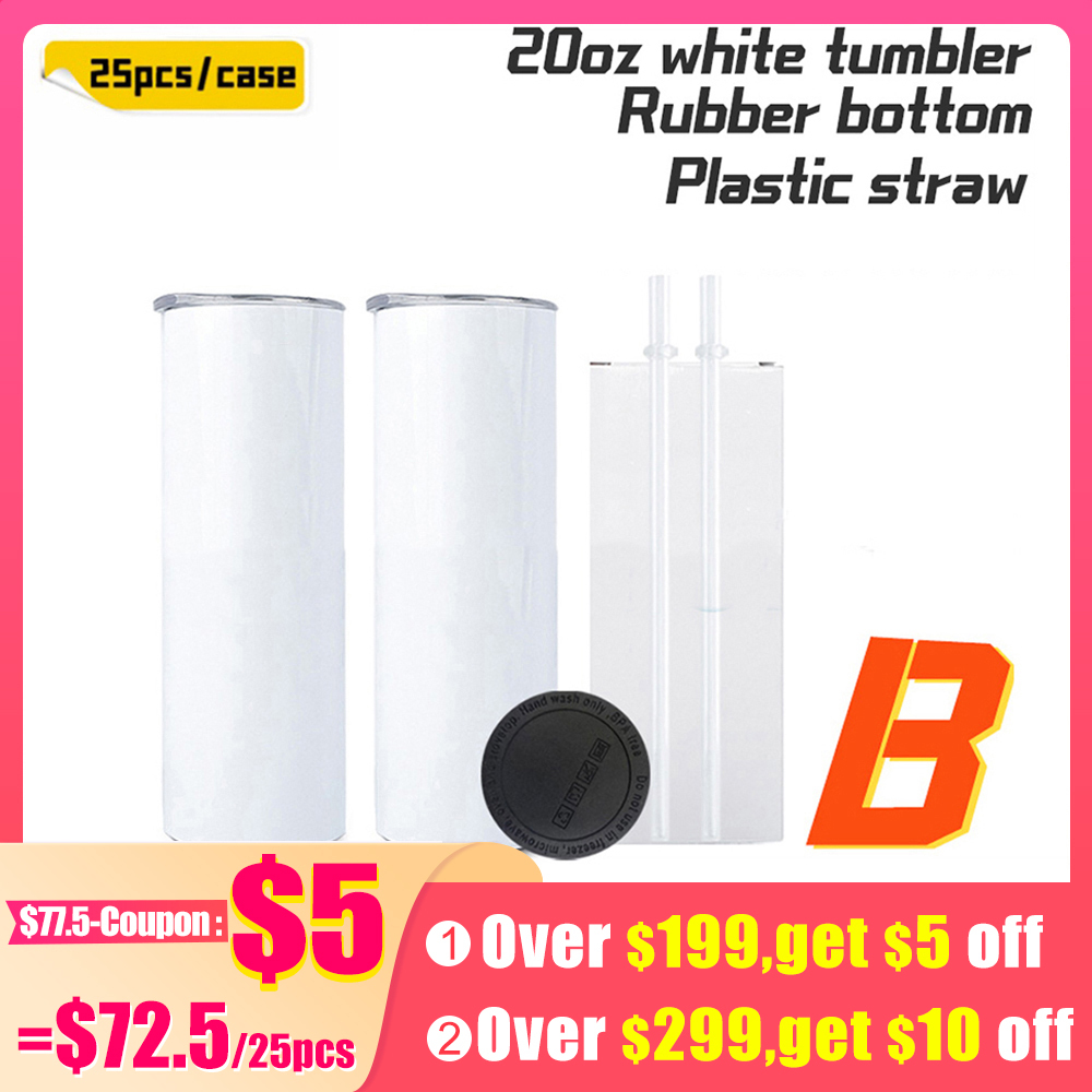 KOCDAM 25 Pack 20oz White Sublimation Straight Skinny Tumbler Blanks