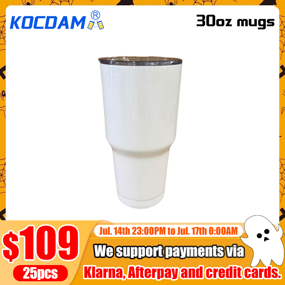 KOCDAM 25pack 30oz white mugs with plastic cups US Warehouse