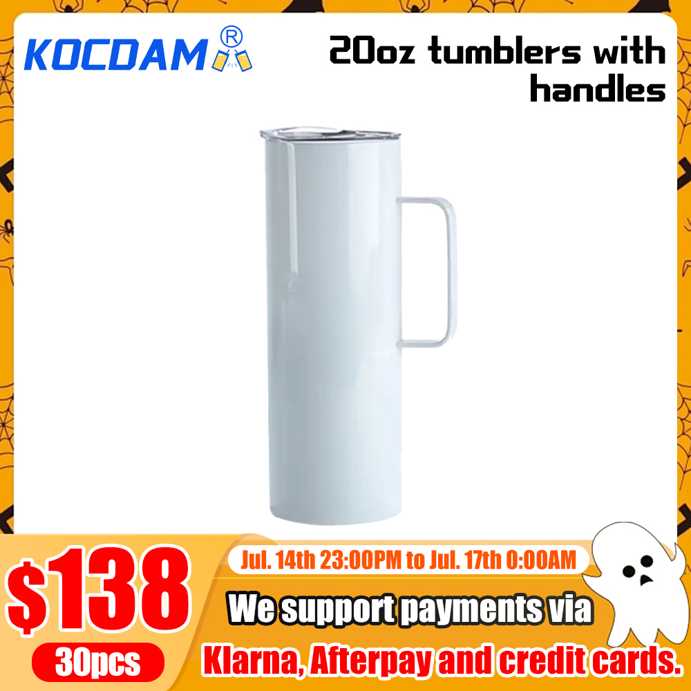 kocdam 30pack 20oz sublimation blank tumblers with handles
