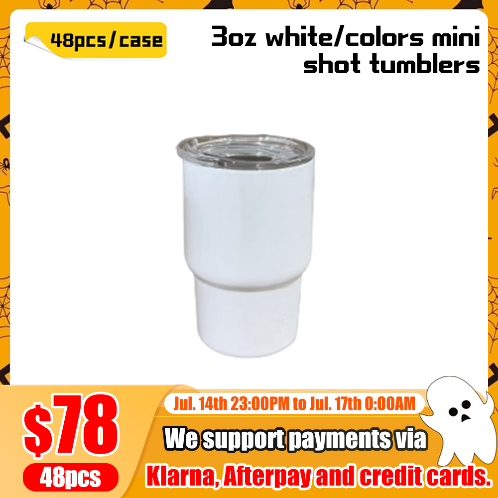 KOCDAM 24/48 Pack 3oz Sublimation Stainless Steel Shot Glass Tumbler With Bend Metal Straw