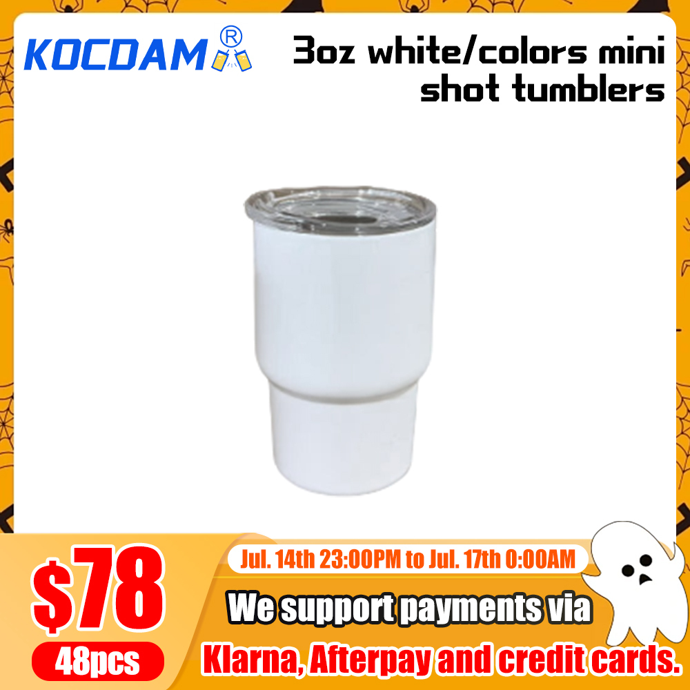 KOCDAM 24/48 Pack 3oz Sublimation Stainless Steel Shot Glass Tumbler With Bend Metal Straw