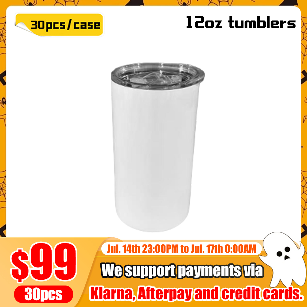 KOCDAM 25 Pack 12oz Sublimation White Skinny Straight Tumbler Blanks with Plastic Straws
