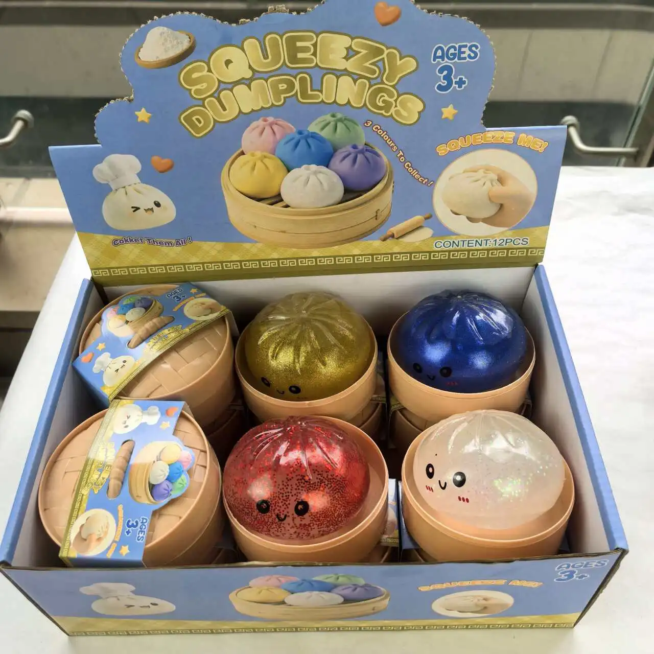 KOCDAM 72 Pack USA Warehouse 8.5cm Realistic Steamed Bun Glitter Dumpling Squishies Toys Stress Relief Squishy Toys with Steamer