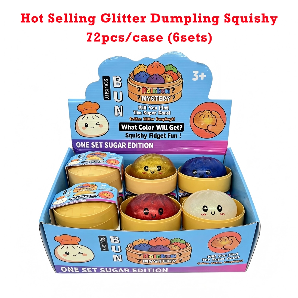 KOCDAM 72 Pack USA Warehouse 8.5cm Realistic Steamed Bun Glitter Dumpling Squishies Toys Stress Relief Squishy Toys with Steamer