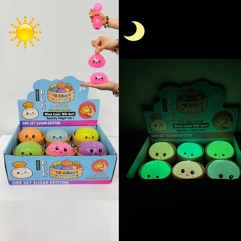 KOCDAM 72 Pack USA Warehouse 8.5cm Glow in Dark Soft Glitter Dumpling Squishy Stress Relief Rainbow Mystery Fidget Toys
