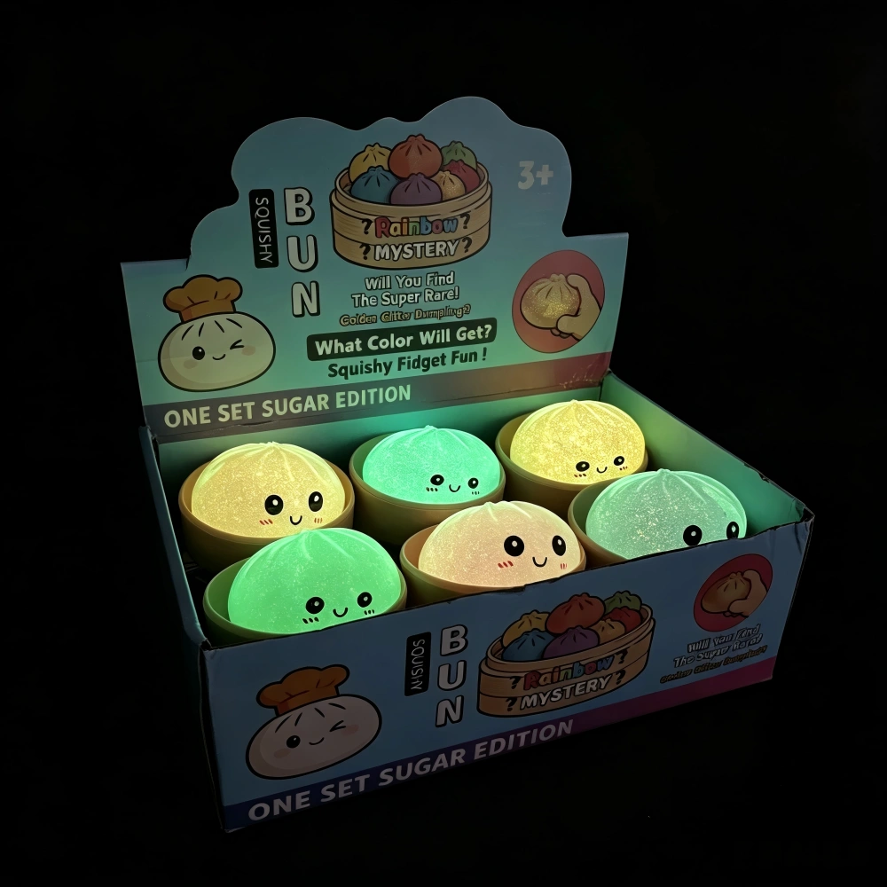 KOCDAM 72 Pack USA Warehouse 8.5cm Glow in Dark Soft Glitter Dumpling Squishy Stress Relief Rainbow Mystery Fidget Toys
