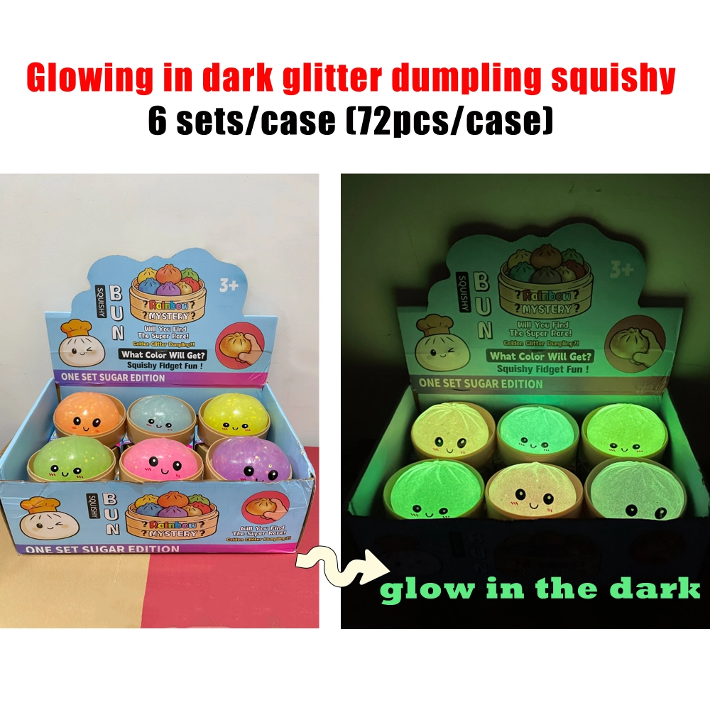 KOCDAM 72 Pack USA Warehouse 8.5cm Glow in Dark Soft Glitter Dumpling Squishy Stress Relief Rainbow Mystery Fidget Toys