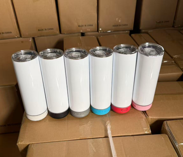 Kocdam 12/25 Pack 20oz Sublimation Speaker Tumbler Bluetooth Player Sublimation Blanks Mixed 5 Colors With Plastic Straws