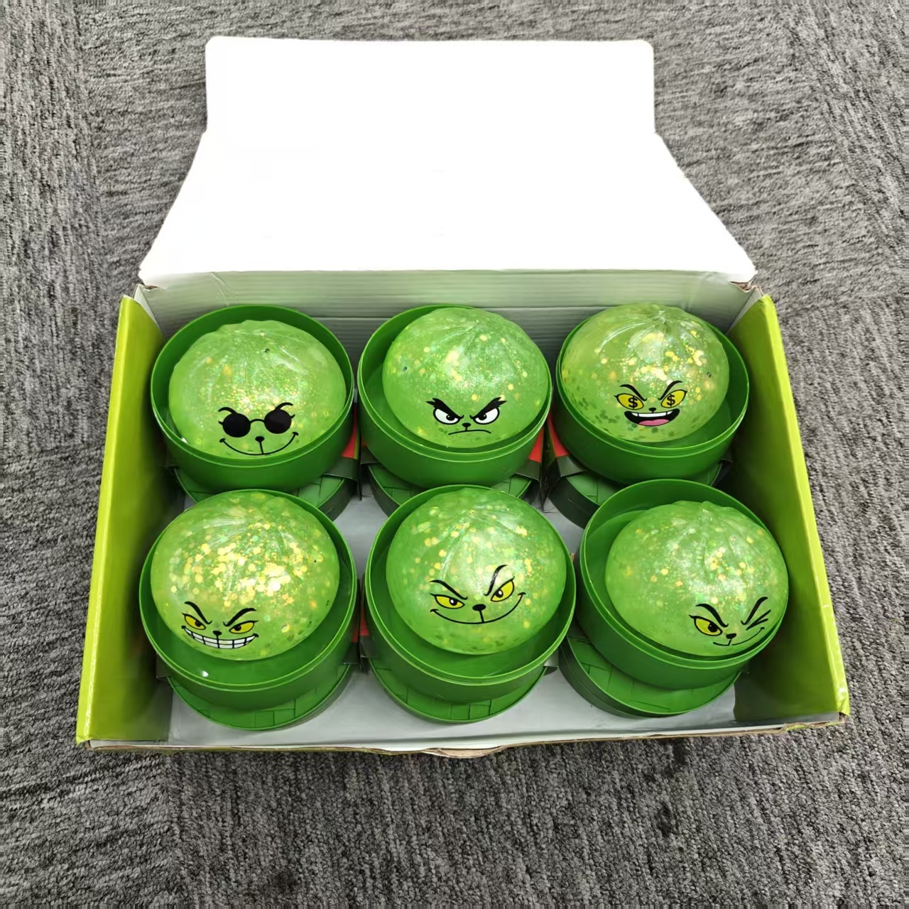 72 Pack kocdam Christmas Glow In Dark Crazy Grinch Bun Squishy Stress Relief Fidget Toy for Kids