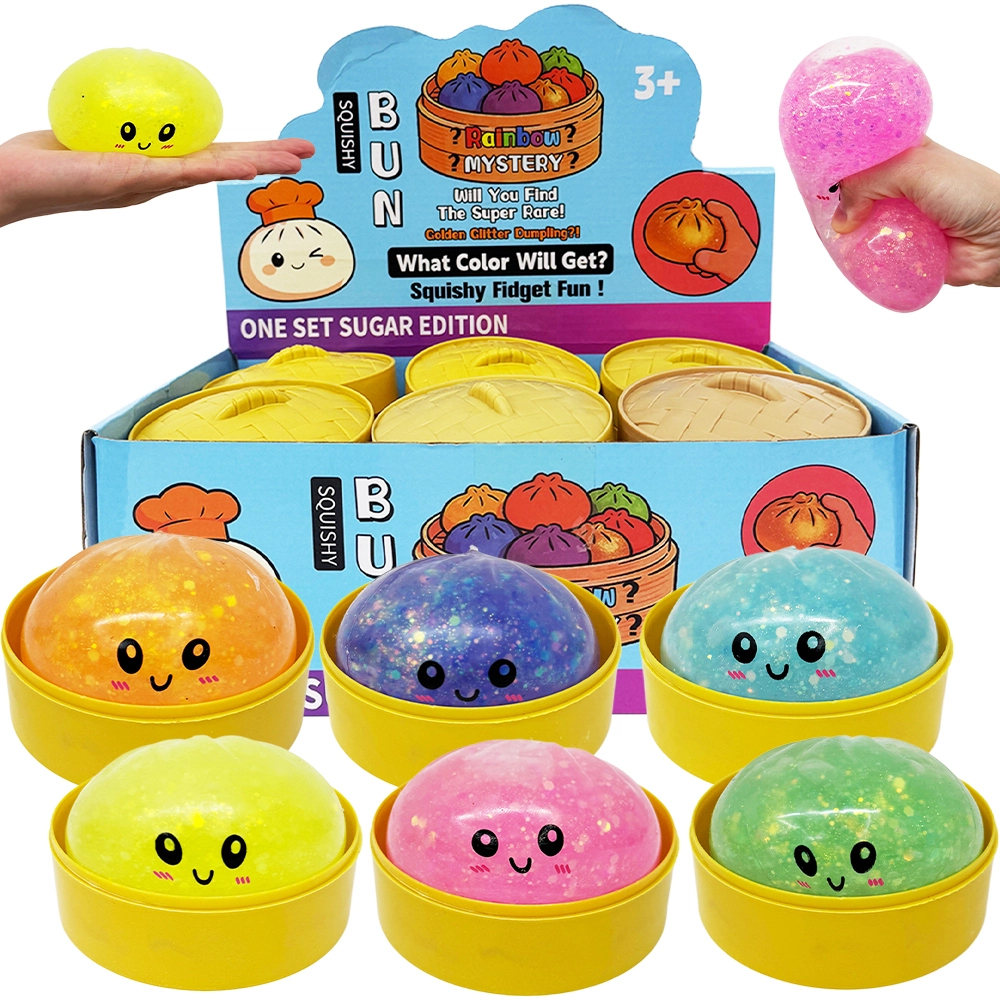 72 Pack kocdam USA Warehouse 8.5cm Realistic Steamed Bun Multi-color Glitter Dumpling Stress Relief Squishy Toys with Steamer