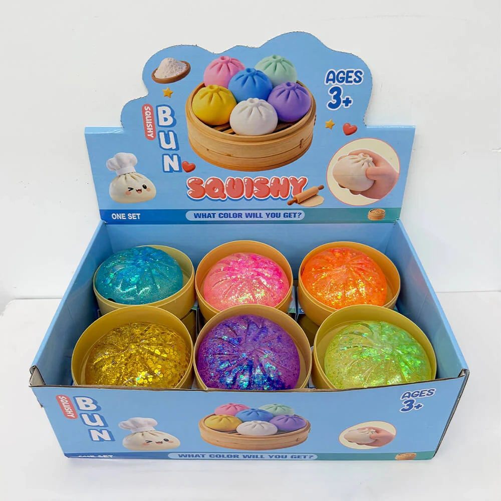 72 Pack kocdam USA Warehouse 8.5cm Maltose Glitter Slow Rising Multi-color Sugar Dumpling Stress Relief Squishy Toys with Steamer
