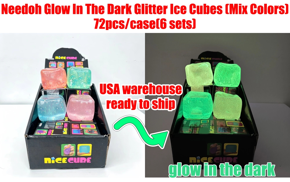 72 Pack KOCDAM USA Warehouse Halloween Glowing in Dark Slow Rising Glitter Cubes Squishy Stress Relief Fidget Toy for Kids