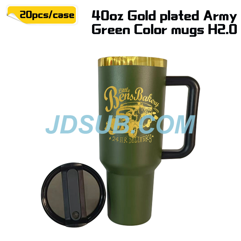 KOCDAM 20 Pack 40oz Army Engraved Mugs Powder-Coated Mugs Gold Underneath With Plastic Straws