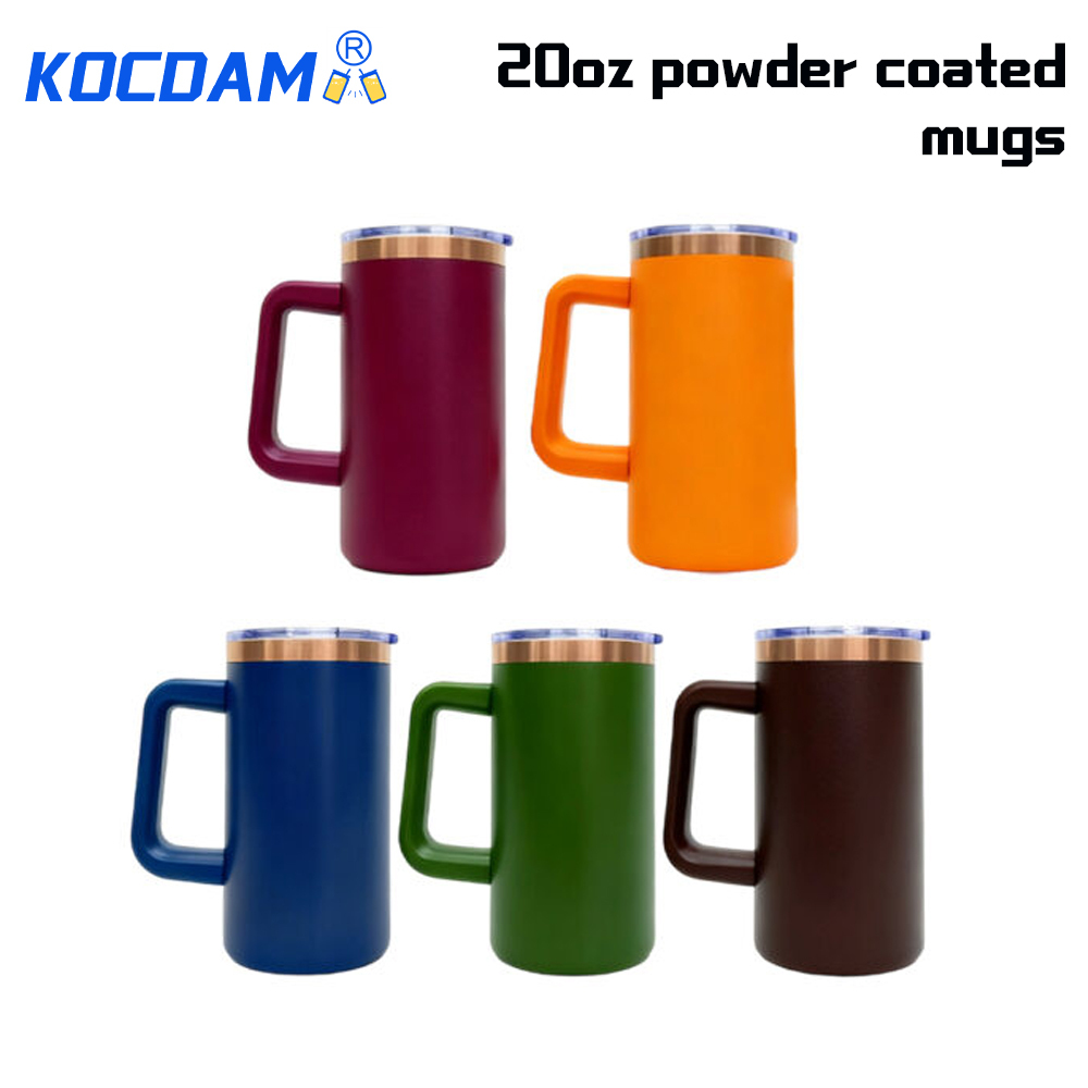 KOCDAM 25 Pack 20oz Colors Powder Coated Vacuum Stainless Steel Cups Coffee Mugs Copper Underneath With Plastic Straw