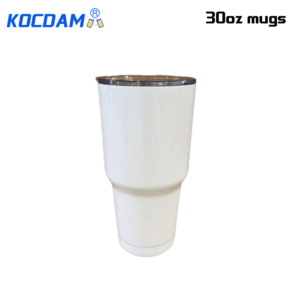 KOCDAM 25pack 30oz White Mugs Sublimation Tumblers With Plastic Straws US Warehouse