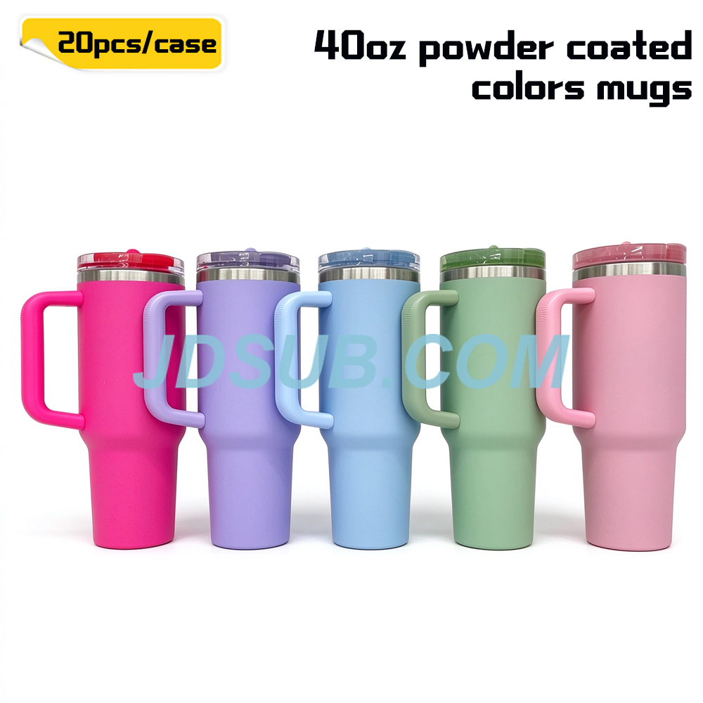 KOCDAM 20 Pack 40oz Colors Engraved Mugs Powder-Coated Mugs Stainless Steel  Underneath With Plastic Straws