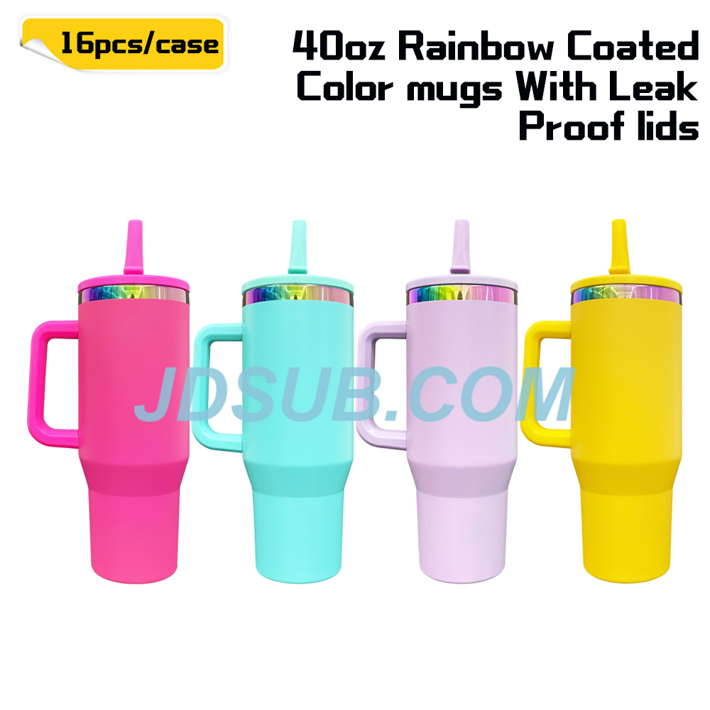 KOCDAM 16 Pack 40oz Colors  Engraved Mugs Powder-Coated Mugs Colors Underneath With Plastic Straws