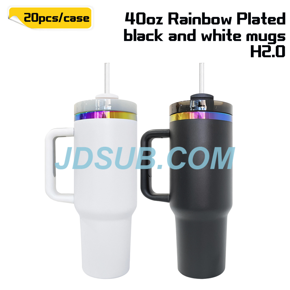 KOCDAM 20 Pack 40oz Black And White Engraved Mugs Powder-Coated Mugs Colrs Underneath With Plastic Straws