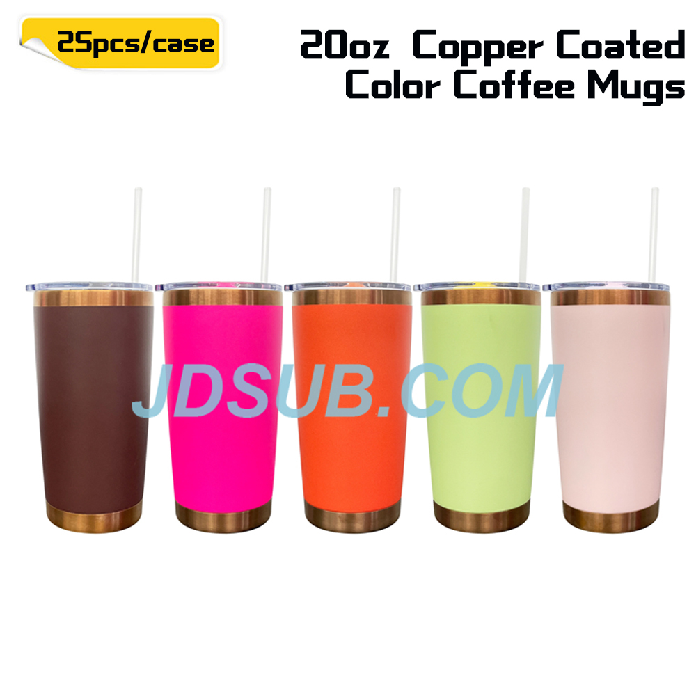 KOCDAM 25 Pack 20oz Color Powder Coated Vacuum Stainless Steel Cups Colors Coffee Mugs Copper Underneath  With  Plastic Straw