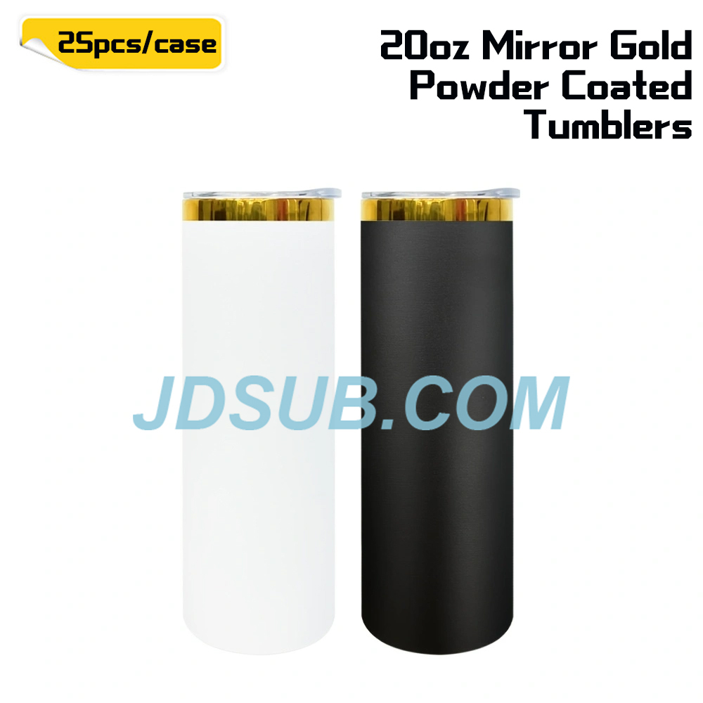 KOCDAM 25 Pack 20oz Black And White Powder Coated Vacuum Stainless Steel Cups Tumblers Gold Underneath With Plastic Straw