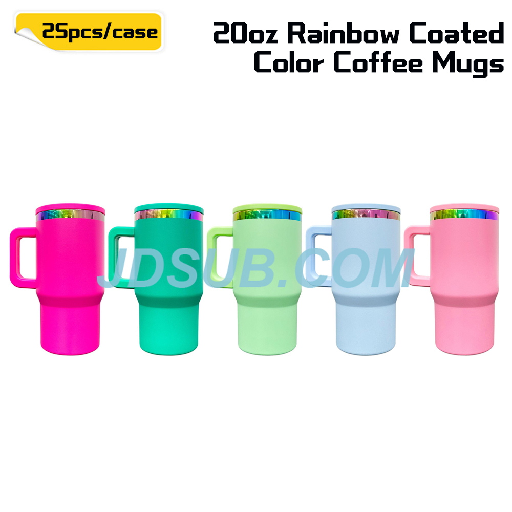 KOCDAM 25 Pack 20oz Colors Powder Coated Vacuum Stainless Steel Cups Tumblers With Handles Colors Underneath With Plastic Straw