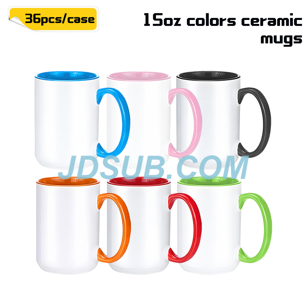KOCDAM 36pack 15oz Ceramic Sublimation Colors Mugs With Handle And Individual Box