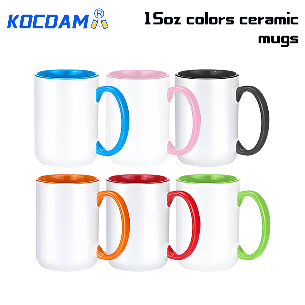 KOCDAM 36pack 15oz Ceramic Sublimation Colors Mugs With Handle And Individual Box