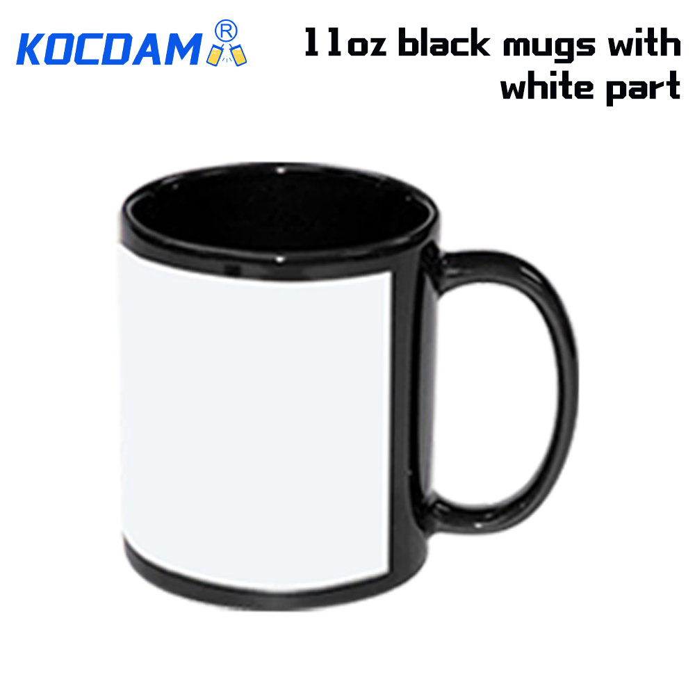 KOCDAM 36pack 11oz Ceramic Sublimation Black Mugs With White Part With Handle And Individual Box