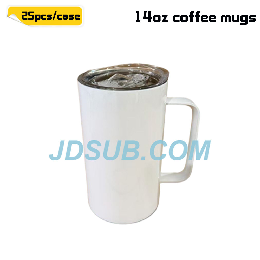 KOCDAM 25Pack 14oz Sublimation White Non-Seamless BPA Free Stainless Steel Coffee Mugs Tumblers Blanks With Handles