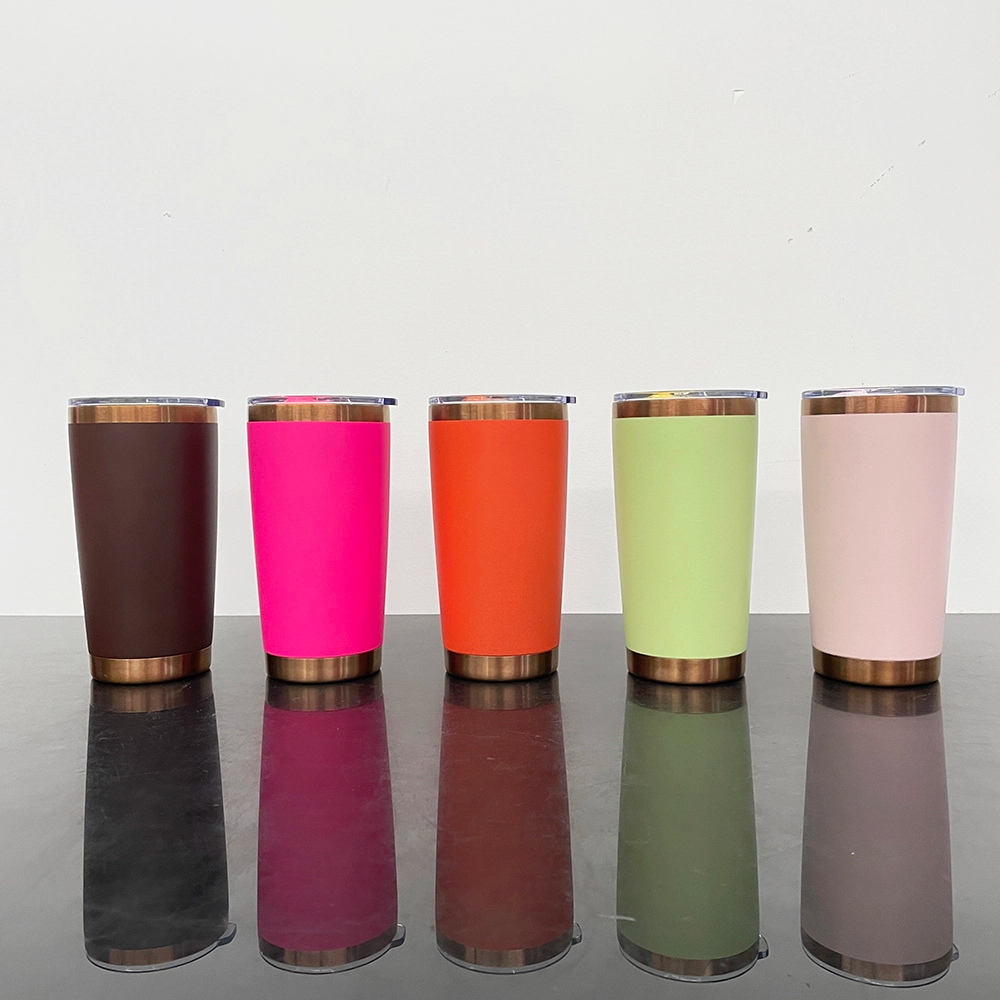 KOCDAM 25 Pack 20oz Color Powder Coated Vacuum Stainless Steel Cups Colors Coffee Mugs Copper Underneath With Plastic Straw