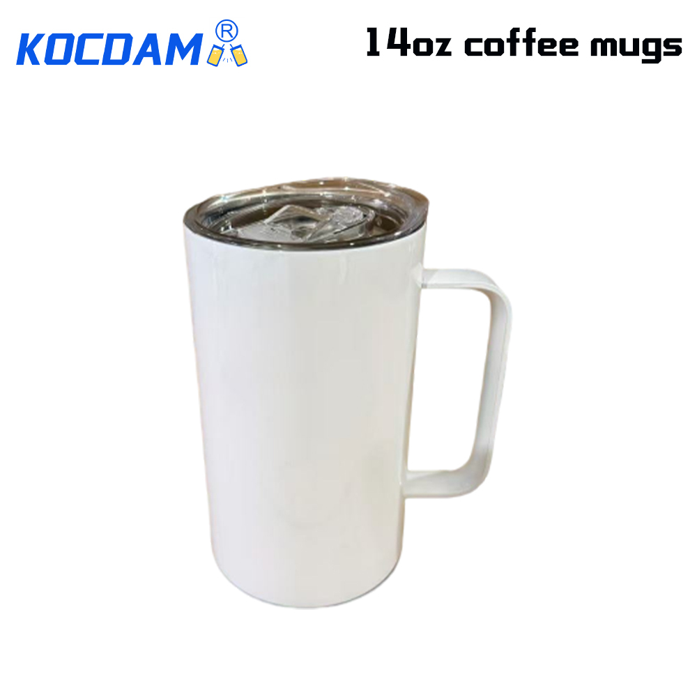 KOCDAM 25Pack 14oz Sublimation White Non-Seamless BPA Free Stainless Steel Coffee Mugs Tumblers Blanks With Handles