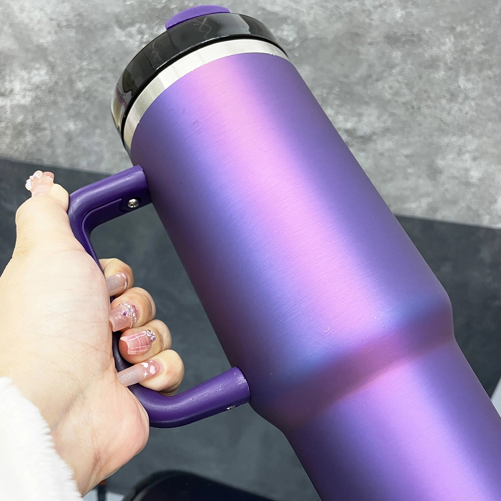 KOCDAM 20 Pack 40oz Purple Engraved Mugs Powder-Coated Mugs Gold Underneath With Plastic Straws