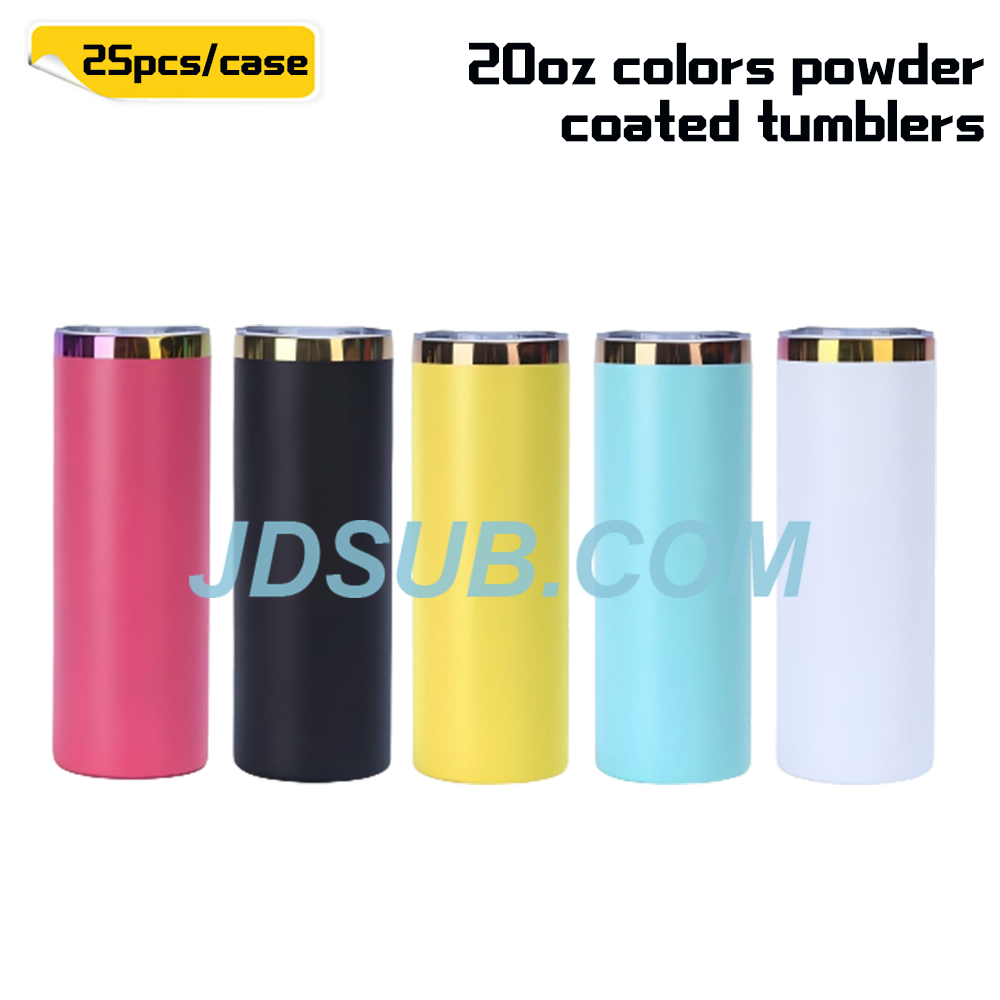 KOCDAM 25 Pack 20oz Colors Powder Coated Vacuum Stainless Steel Cups Tumblers Colors Underneath With Plastic Straw