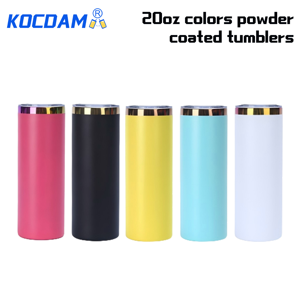 KOCDAM 25 Pack 20oz Colors Powder Coated Vacuum Stainless Steel Cups Tumblers Colors Underneath With Plastic Straw