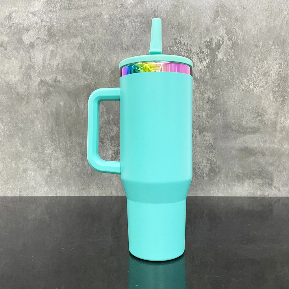KOCDAM 16 Pack 40oz Colors  Engraved Mugs Powder-Coated Mugs Colors Underneath With Plastic Straws
