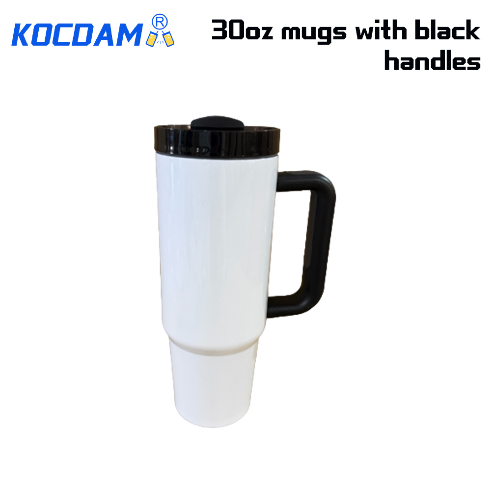 KOCDAM 20Pack 30oz Sublimation Mugs With Black Handles Stainless Steel Tumblers Sublimation Blanks USA Warehouse