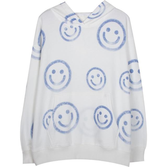 Multi Smile Face Printed Hooded Sweatshirt
