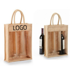 3 Bottles Clear front Jute Wine Bag