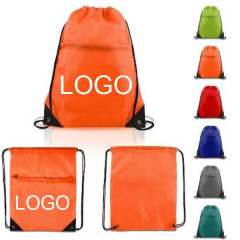 210D Zipper Drawstring Backpack W/ Leather corner