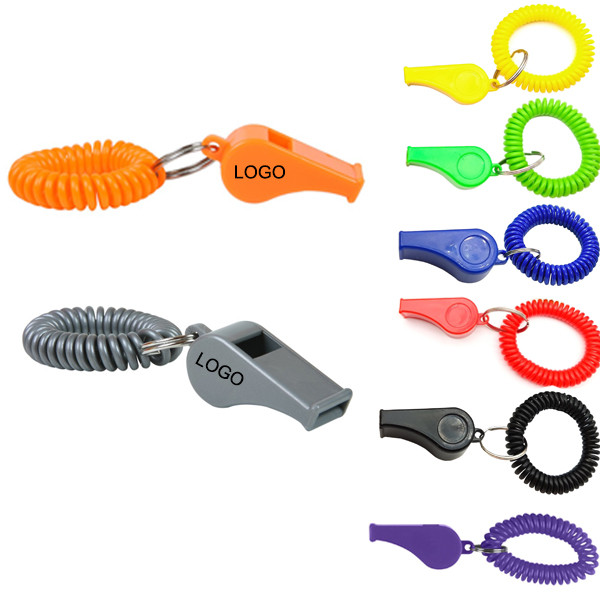 Plastic Whistle W/ Split Ring and Coil Wrist Band,Cheer & Noisemakers