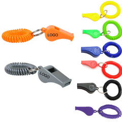 Plastic Whistle W/ Split Ring and Coil Wrist Band
