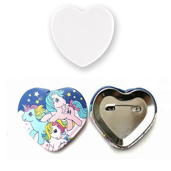2 1/4" Heart Button Badge Full Color W/Safety Pin,Name Tags & Badges
