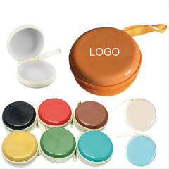 Round Zippered Earphone Storage Case W/ Wrist Strap