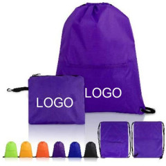 210D Foldable Drawstring Backpack W/ Front Zipper